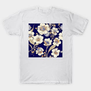 Vintage Floral Romantic Blue Flower Design T-Shirt